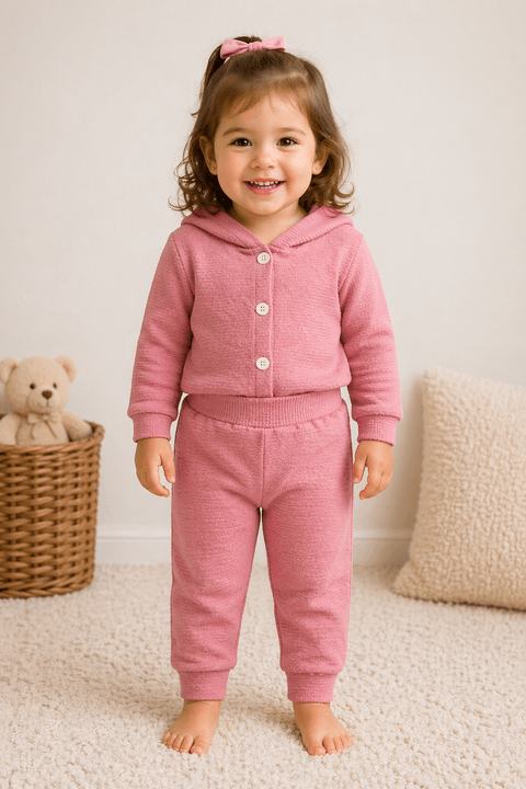 Conjunto Infantil Bebê Casaco Botões e Calça Turim - Rosa - Ame Kids