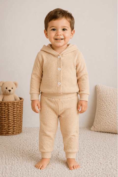 Conjunto Infantil Bebê Casaco Botões e Calça Turim - Creme  - Ame Kids
