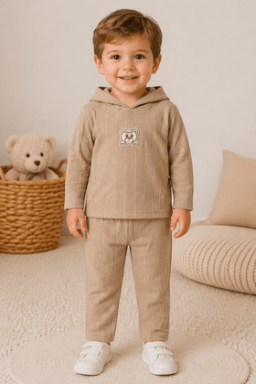 Conjunto Infantil Bebê Blusa Manga Longa Ursinho e Calça - Areia - Ame Kids