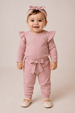 Conjunto Infantil Bebê Body Canelado Menina - Rosa - Ame Kids
