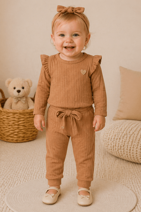 Conjunto Infantil Bebê Body Canelado Menina - Caramelo - Ame Kids