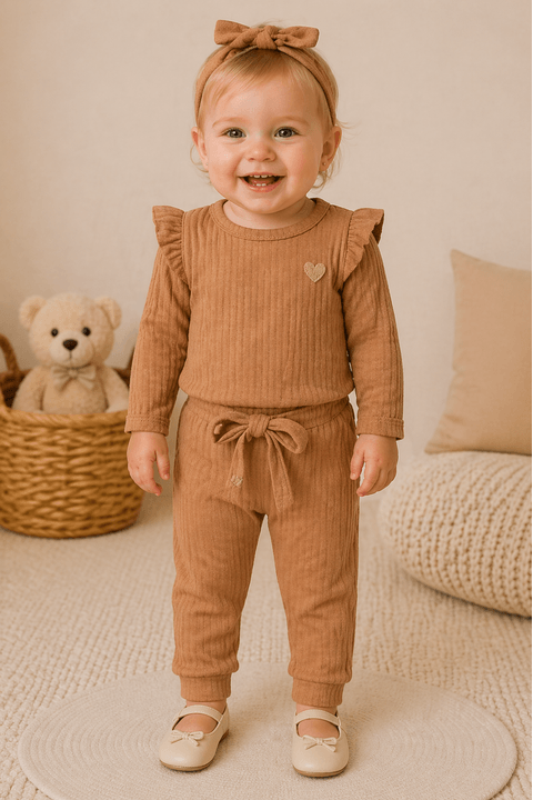 Conjunto Infantil Bebê Body Canelado Menina - Caramelo - Ame Kids