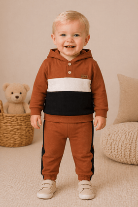 Conjunto Infantil Bebê Casaco e Calça Moletom - Tricolor Marrom - Ame Kids