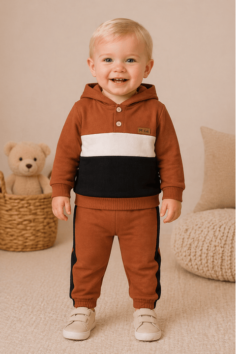 Conjunto Infantil Bebê Casaco e Calça Moletom - Tricolor Marrom - Ame Kids