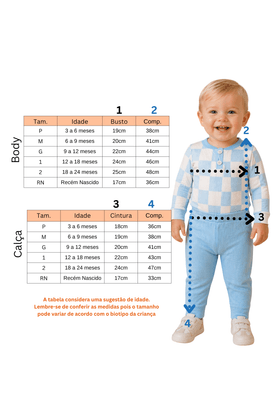 Conjunto Infantil Bebê Body e Calça Canelado - Xadrez Azul - Ame Kids