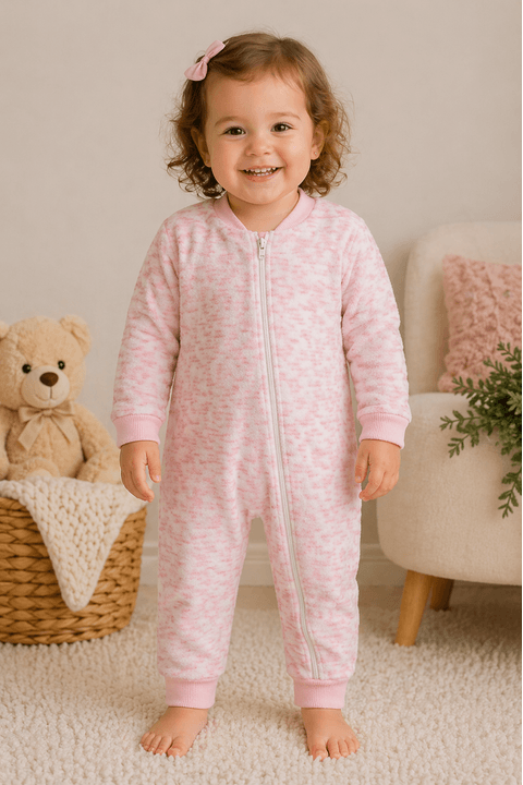Macacão Infantil Bebê Fleece - Rajado Rosa - Ame Kids