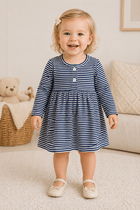 Vestido Manga Longa Bebe Menina -Marinho- Ame Kids