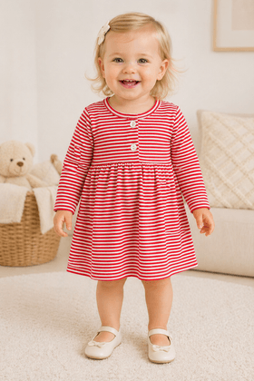 Vestido Manga Longa Bebe Menina -Vermelho- Ame Kids
