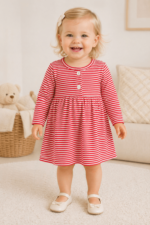 Vestido Manga Longa Bebe Menina -Vermelho- Ame Kids