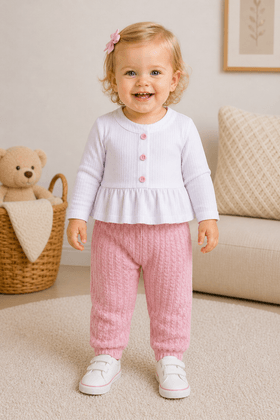 Conjunto Bata e Calça Bubble Menina - Rosa Bebê - Ame Kids