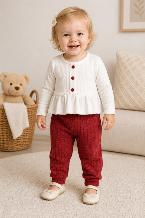 Conjunto Bata e Calça Bubble Menina - Vermelho - Ame Kids