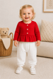Conjunto Bata e Calça Bubble Menina - Vermelho e Branco - Ame Kids