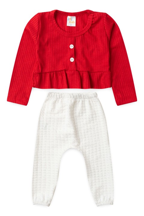 Conjunto Bata e Calça Bubble Menina - Vermelho e Branco - Ame Kids