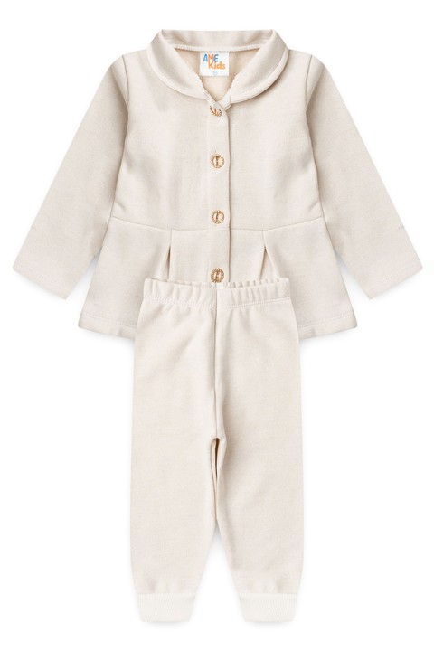 Conjunto Infantil Bebê Blusa Manga Longa e Calça Moletom - Off-White - Ame Kids