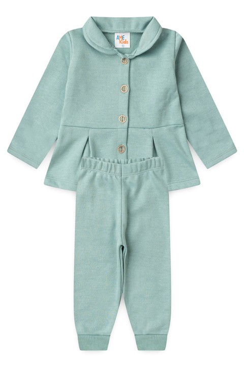 Conjunto Infantil Bebê Blusa Manga Longa e Calça Moletom - Verde Jade - Ame Kids