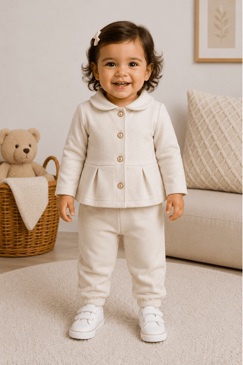 Conjunto Infantil Bebê Blusa Manga Longa e Calça Moletom - Off-White - Ame Kids