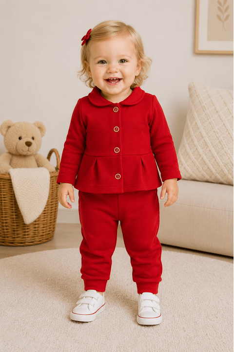 Conjunto Infantil Bebê Blusa Manga Longa e Calça Moletom - Vermelho - Ame Kids