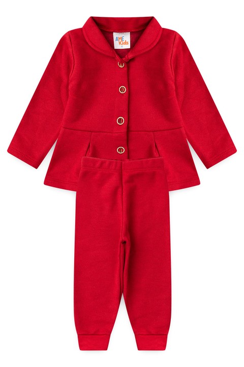 Conjunto Infantil Bebê Blusa Manga Longa e Calça Moletom - Vermelho - Ame Kids