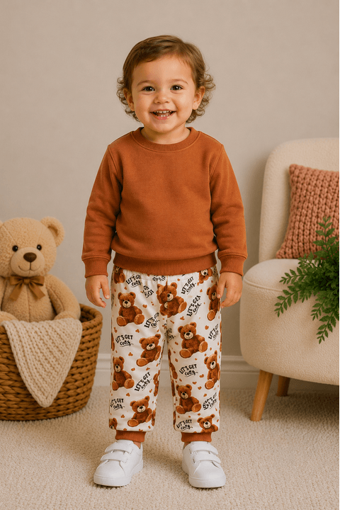 Conjunto Bebê Infantil Casaco de Moleton e Calça Térmica Sublimada - Caramelo - Ame Kids