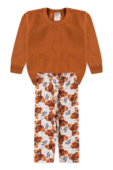 Conjunto Bebê Infantil Casaco de Moleton e Calça Térmica Sublimada - Caramelo - Ame Kids