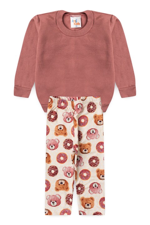 Conjunto Bebê Infantil Casaco de Moleton e Calça Térmica Sublimada - Rosê - Ame Kids