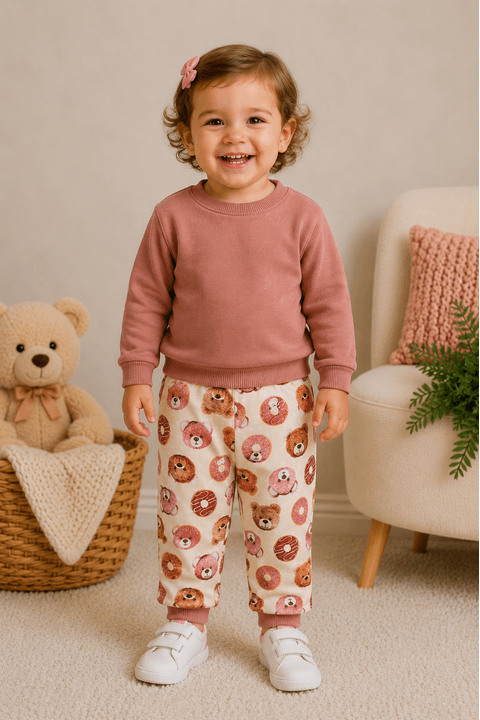 Conjunto Bebê Infantil Casaco de Moleton e Calça Térmica Sublimada - Rosê - Ame Kids