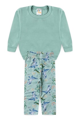 Conjunto Bebê Infantil Casaco de Moleton e Calça Térmica Sublimada - Verde - Ame Kids