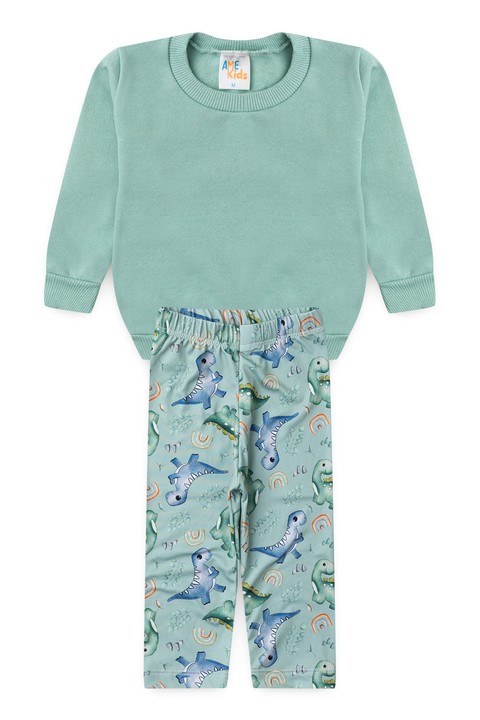 Conjunto Bebê Infantil Casaco de Moleton e Calça Térmica Sublimada - Verde - Ame Kids