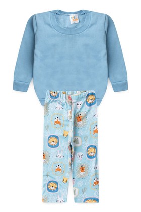 Conjunto Bebê Infantil Casaco de Moleton e Calça Térmica Sublimada - Azul Bebê - Ame Kids