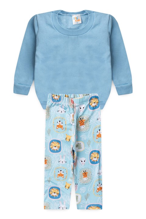 Conjunto Bebê Infantil Casaco de Moleton e Calça Térmica Sublimada - Azul Bebê - Ame Kids