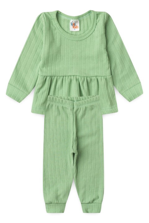 Conjunto Bebe Infantil Bata e Calça Canelado Dubai - Verdinho - Ame Kids