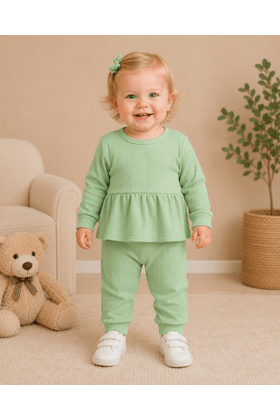Conjunto Bebe Infantil Bata e Calça Canelado Dubai - Verdinho - Ame Kids