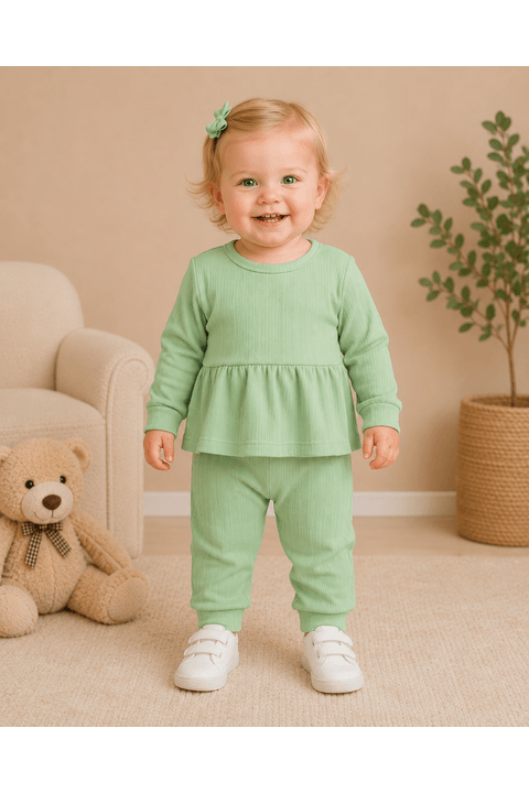 Conjunto Bebe Infantil Bata e Calça Canelado Dubai - Verdinho - Ame Kids