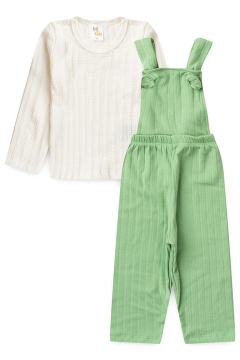 Conjunto Infantil Jardineira Longa e Blusa Ml -Verde- Ame Kids