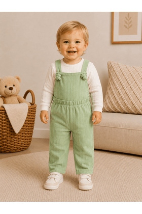 Conjunto Infantil Jardineira Longa e Blusa Ml -Verde- Ame Kids