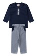 Conjunto Infantil Bebê Meia Estação Blusa Lisa e Calça Listrada - Azul Marinho - Ame Kids