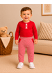 Conjunto Infantil Bebê Meia Estação Blusa Lisa e Calça Listrada - Vermelho - Ame Kids