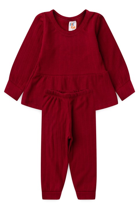 Conjunto Bebe Infantil Bata e Calça Canelado Dubai - Bordô - Ame Kids