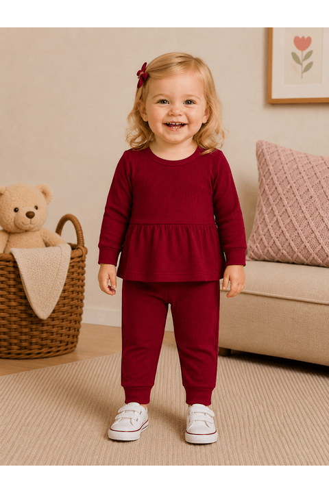 Conjunto Bebe Infantil Bata e Calça Canelado Dubai - Bordô - Ame Kids