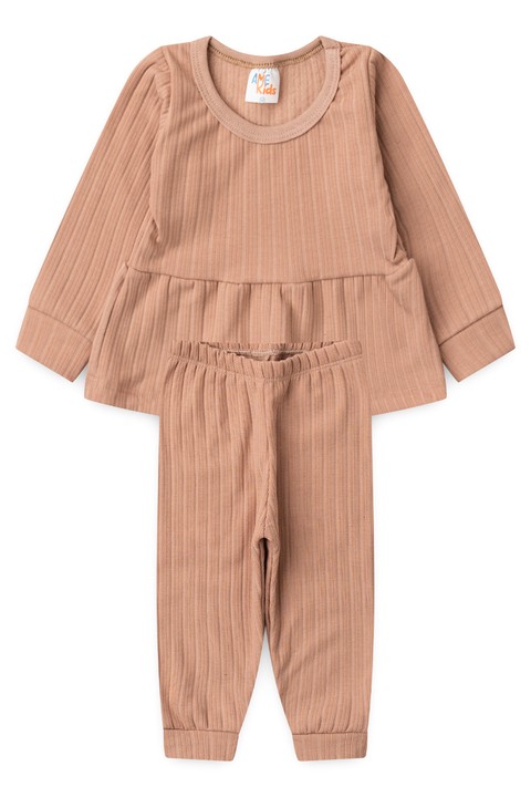Conjunto Bebe Infantil Bata e Calça Canelado Dubai - Castanho - Ame Kids