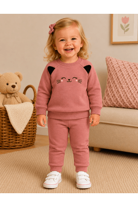 Conjunto Blusa Manga Longa e Calça de Moleton com Aplique Interativo - Rosê - Ame Kids