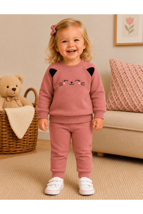 Conjunto Blusa Manga Longa e Calça de Moleton com Aplique Interativo - Rosê - Ame Kids