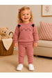 Conjunto Blusa Manga Longa e Calça de Moleton com Aplique Interativo - Rosê - Ame Kids