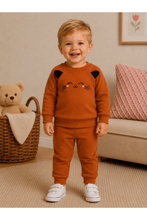Conjunto Blusa Manga Longa e Calça de Moleton com Aplique Interativo - Doce de Leite - Ame Kids