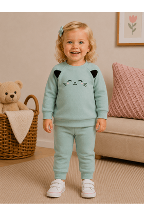 Conjunto Blusa Manga Longa e Calça de Moleton com Aplique Interativo - Verdinho - Ame Kids