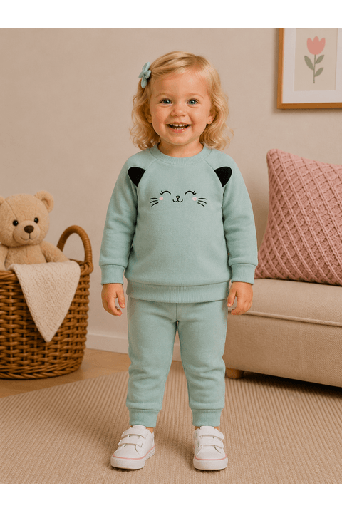 Conjunto Blusa Manga Longa e Calça de Moleton com Aplique Interativo - Verdinho - Ame Kids