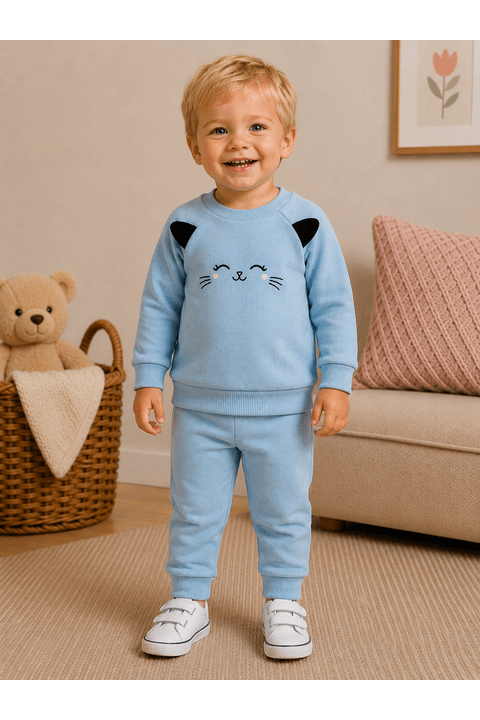 Conjunto Blusa Manga Longa e Calça de Moleton com Aplique Interativo - Azul Bebê - Ame Kids