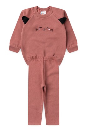 Conjunto Blusa Manga Longa e Calça de Moleton com Aplique Interativo - Rosê - Ame Kids