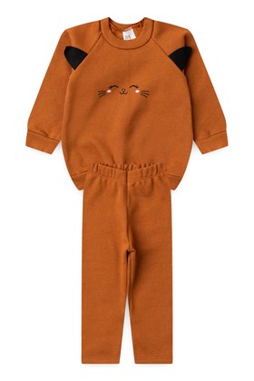 Conjunto Blusa Manga Longa e Calça de Moleton com Aplique Interativo - Doce de Leite - Ame Kids