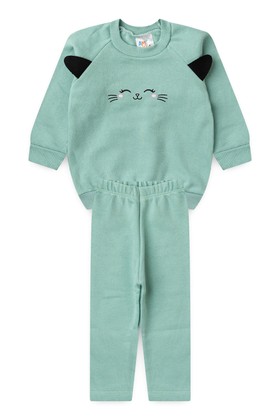 Conjunto Blusa Manga Longa e Calça de Moleton com Aplique Interativo - Verdinho - Ame Kids